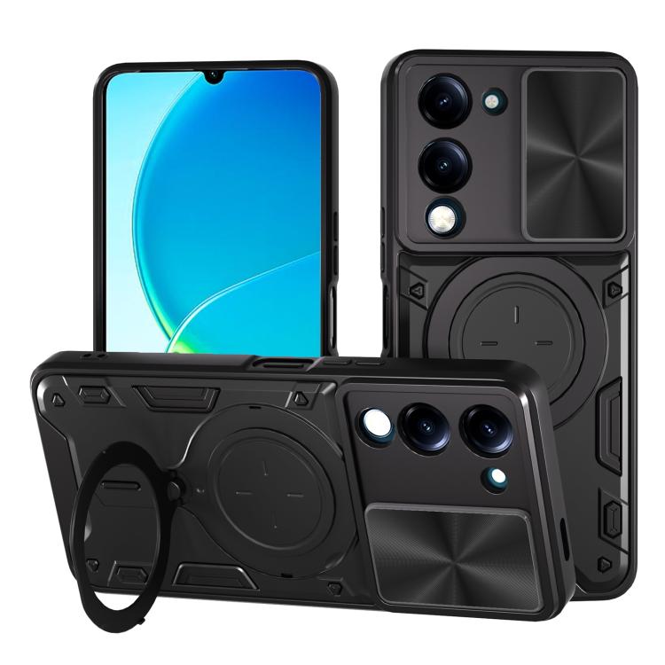 CD Texture Sliding Camshield Magnetic Holder Phone Case, For vivo Y39 5G, For vivo Y29s 5G, For vivo Y29 4G, For vivo V50 5G, For vivo iQOO 13, For vivo Y19s 4G, For vivo X200 5G, For vivo X200 Pro 5G