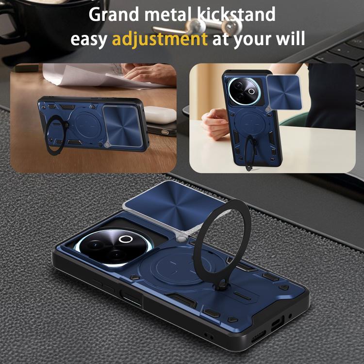 CD Texture Sliding Camshield Magnetic Holder Phone Case, For vivo Y39 5G, For vivo Y29s 5G, For vivo Y29 4G, For vivo V50 5G, For vivo iQOO 13, For vivo Y19s 4G, For vivo X200 5G, For vivo X200 Pro 5G