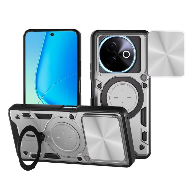 CD Texture Sliding Camshield Magnetic Holder Phone Case, For vivo Y39 5G, For vivo Y29s 5G, For vivo Y29 4G, For vivo V50 5G, For vivo iQOO 13, For vivo Y19s 4G, For vivo X200 5G, For vivo X200 Pro 5G
