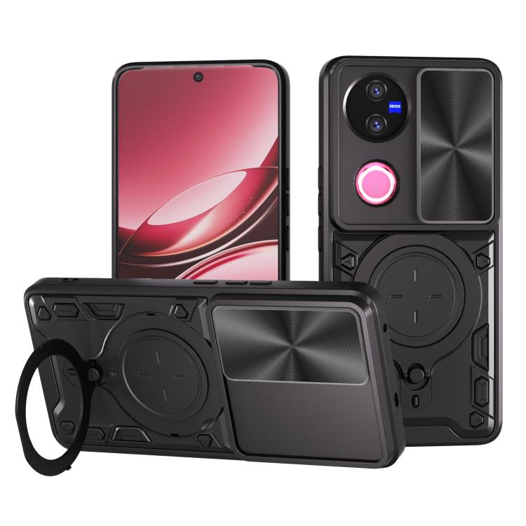 CD Texture Sliding Camshield Magnetic Holder Phone Case, For vivo Y39 5G, For vivo Y29s 5G, For vivo Y29 4G, For vivo V50 5G, For vivo iQOO 13, For vivo Y19s 4G, For vivo X200 5G, For vivo X200 Pro 5G