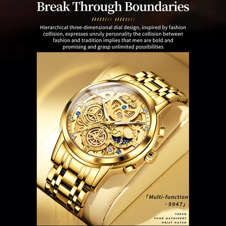 OLEVS 9947 Men Multifunctional Hollow Waterproof Quartz Watch