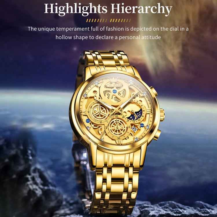 OLEVS 9947 Men Multifunctional Hollow Waterproof Quartz Watch