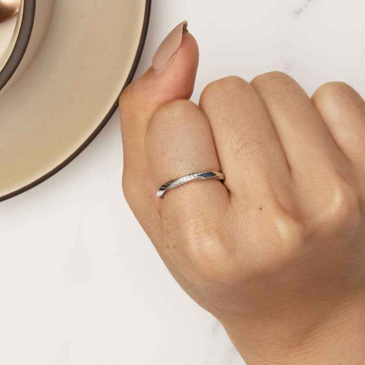 S925 Sterling Silver White Gold Plated Zircon Mobius Ring Hand Decoration, BSR457-6, BSR457-7, BSR457-8