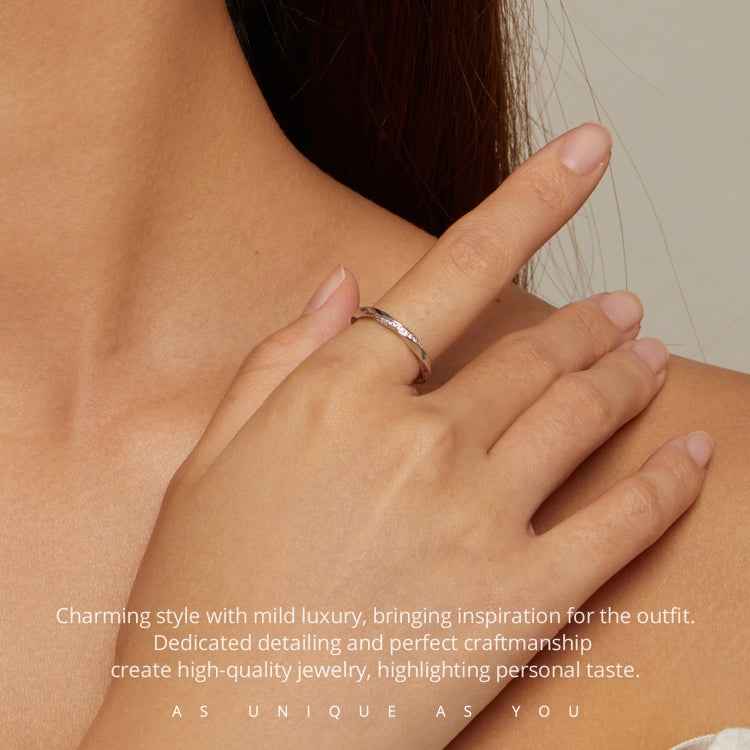 S925 Sterling Silver White Gold Plated Zircon Mobius Ring Hand Decoration, BSR457-6, BSR457-7, BSR457-8