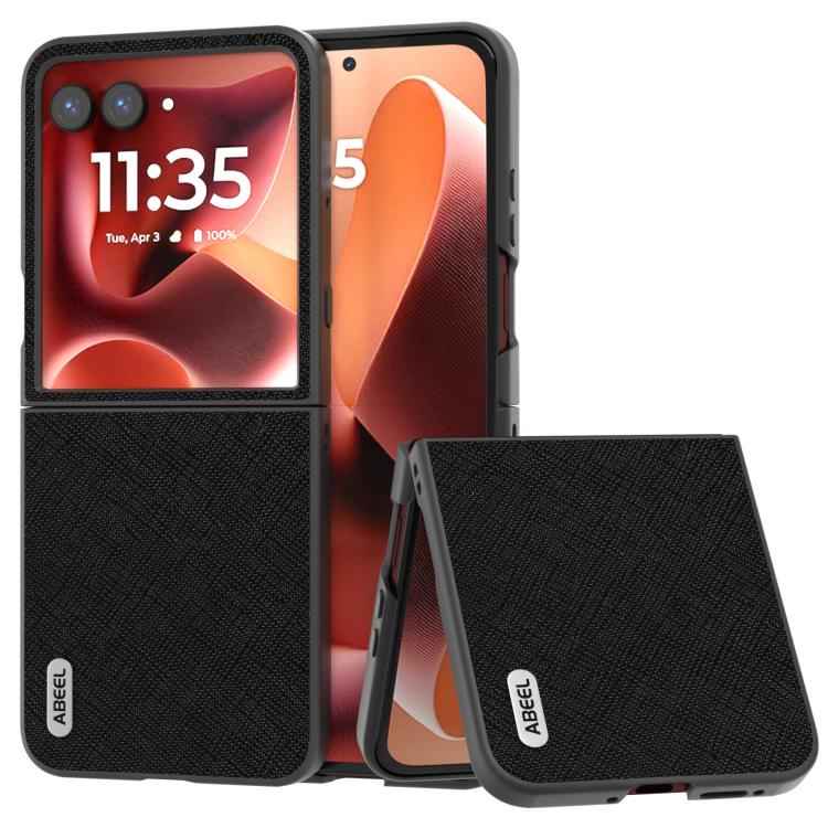 ABEEL Cross Texture Genuine Leather Phone Case, For Motorola Razr 60 Ultra, For Motorola Razr 40, For Motorola Razr 40 Ultra