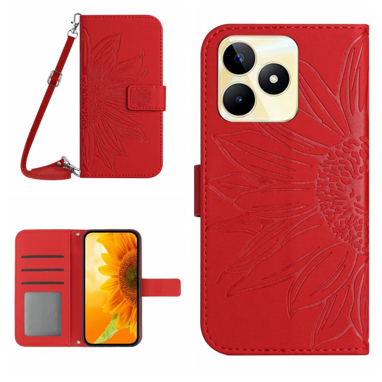 Skin Feel Sun Flower Embossed Flip Leather Phone Case with Lanyard, For Realme C67 4G, For Realme 11 5G Global, For Realme C53, For Realme 11 4G Global