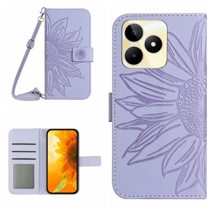 Skin Feel Sun Flower Embossed Flip Leather Phone Case with Lanyard, For Realme C67 4G, For Realme 11 5G Global, For Realme C53, For Realme 11 4G Global