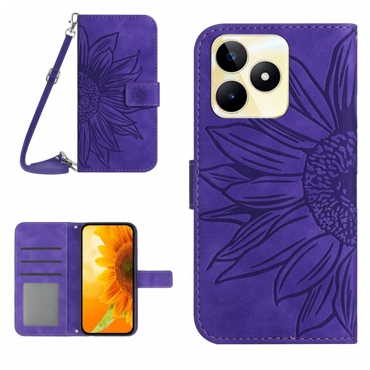 Skin Feel Sun Flower Embossed Flip Leather Phone Case with Lanyard, For Realme C67 4G, For Realme 11 5G Global, For Realme C53, For Realme 11 4G Global