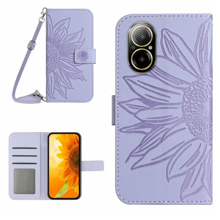 Skin Feel Sun Flower Embossed Flip Leather Phone Case with Lanyard, For Realme 12 5G Global, For Realme 12+ Global, For Realme 12 Pro/12 Pro+ Global, For Realme C67 4G