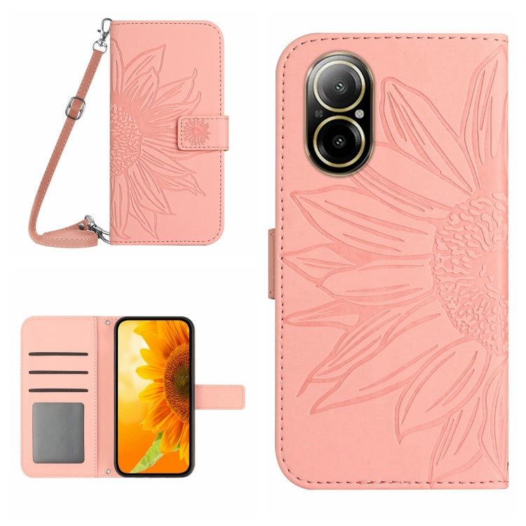 Skin Feel Sun Flower Embossed Flip Leather Phone Case with Lanyard, For Realme 12 5G Global, For Realme 12+ Global, For Realme 12 Pro/12 Pro+ Global, For Realme C67 4G
