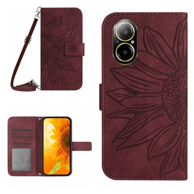 Skin Feel Sun Flower Embossed Flip Leather Phone Case with Lanyard, For Realme 12 5G Global, For Realme 12+ Global, For Realme 12 Pro/12 Pro+ Global, For Realme C67 4G