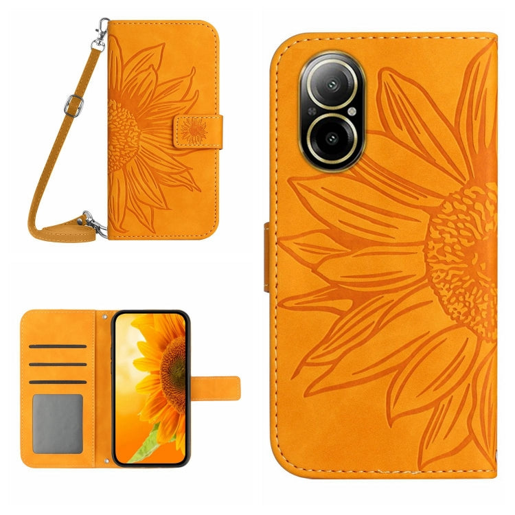Skin Feel Sun Flower Embossed Flip Leather Phone Case with Lanyard, For Realme 12 5G Global, For Realme 12+ Global, For Realme 12 Pro/12 Pro+ Global, For Realme C67 4G