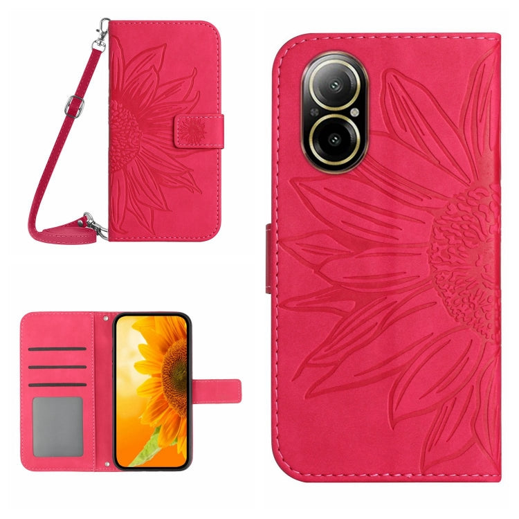 Skin Feel Sun Flower Embossed Flip Leather Phone Case with Lanyard, For Realme 12 5G Global, For Realme 12+ Global, For Realme 12 Pro/12 Pro+ Global, For Realme C67 4G