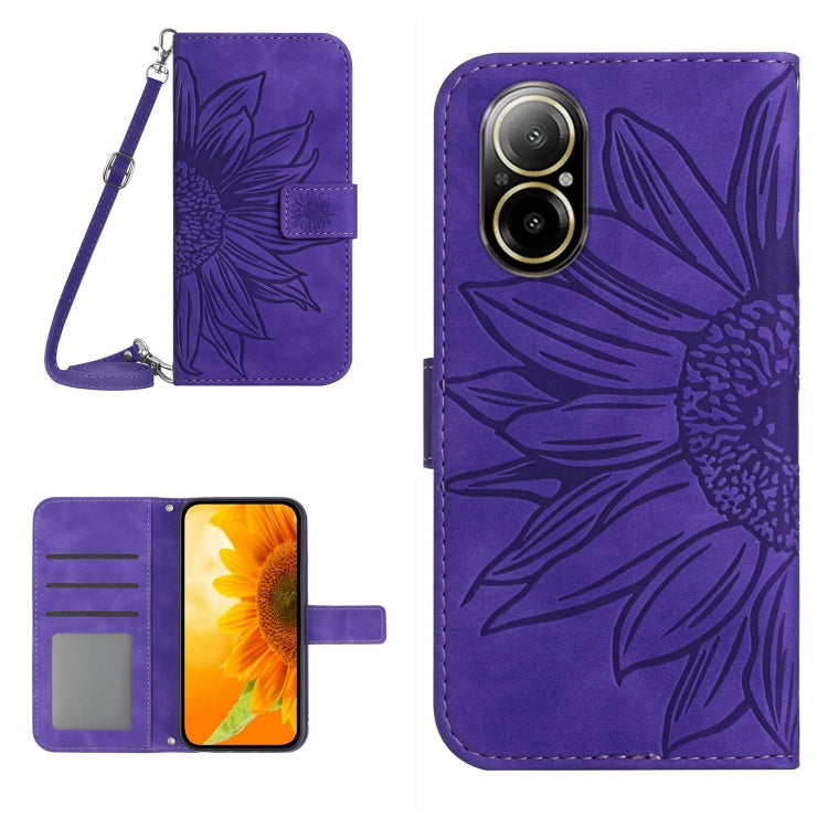 Skin Feel Sun Flower Embossed Flip Leather Phone Case with Lanyard, For Realme 12 5G Global, For Realme 12+ Global, For Realme 12 Pro/12 Pro+ Global, For Realme C67 4G