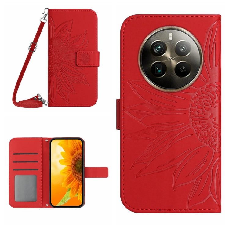 Skin Feel Sun Flower Embossed Flip Leather Phone Case with Lanyard, For Realme 12 5G Global, For Realme 12+ Global, For Realme 12 Pro/12 Pro+ Global, For Realme C67 4G