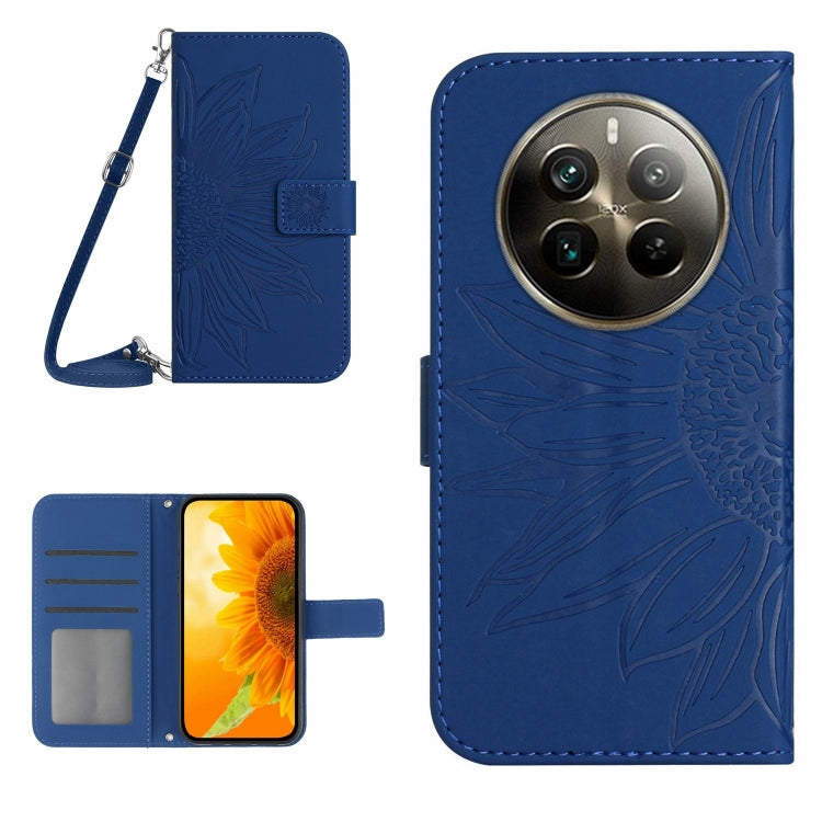 Skin Feel Sun Flower Embossed Flip Leather Phone Case with Lanyard, For Realme 12 5G Global, For Realme 12+ Global, For Realme 12 Pro/12 Pro+ Global, For Realme C67 4G