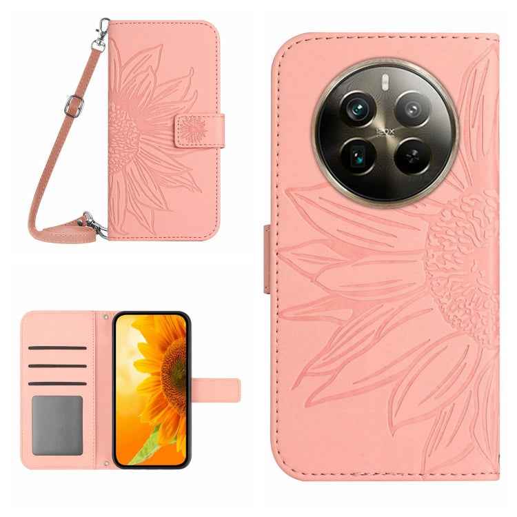 Skin Feel Sun Flower Embossed Flip Leather Phone Case with Lanyard, For Realme 12 5G Global, For Realme 12+ Global, For Realme 12 Pro/12 Pro+ Global, For Realme C67 4G
