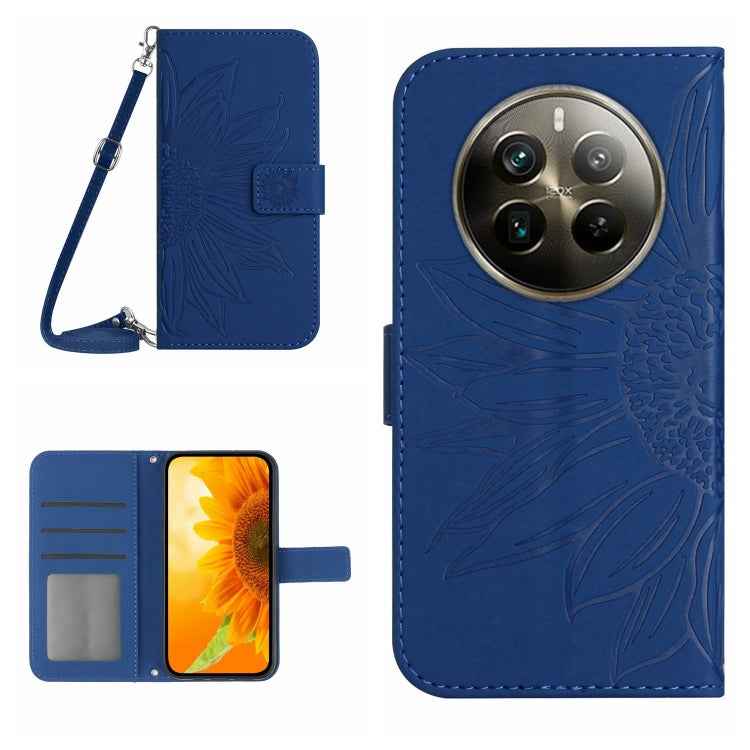 Skin Feel Sun Flower Embossed Flip Leather Phone Case with Lanyard, For Realme 12 5G Global, For Realme 12+ Global, For Realme 12 Pro/12 Pro+ Global, For Realme C67 4G