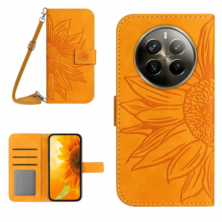 Skin Feel Sun Flower Embossed Flip Leather Phone Case with Lanyard, For Realme 12 5G Global, For Realme 12+ Global, For Realme 12 Pro/12 Pro+ Global, For Realme C67 4G