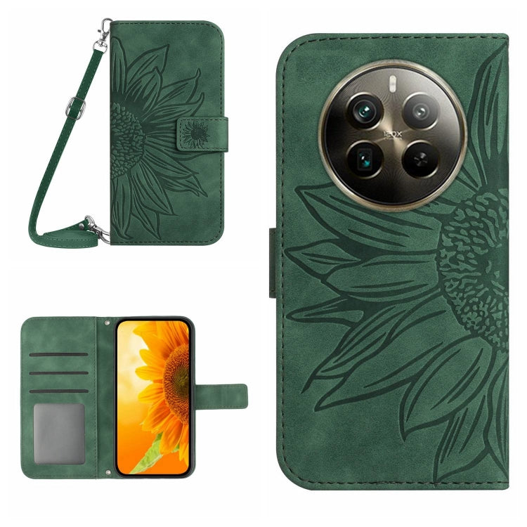 Skin Feel Sun Flower Embossed Flip Leather Phone Case with Lanyard, For Realme 12 5G Global, For Realme 12+ Global, For Realme 12 Pro/12 Pro+ Global, For Realme C67 4G