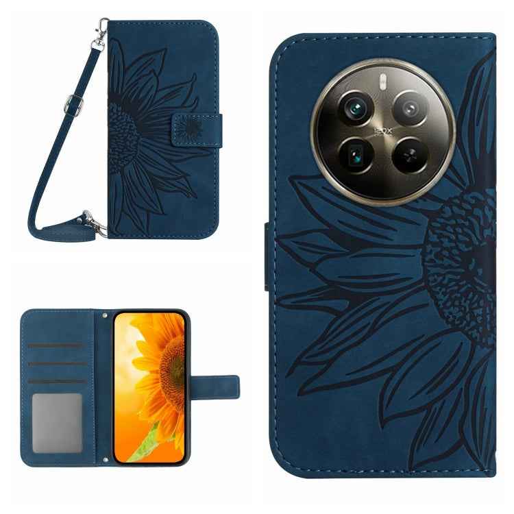 Skin Feel Sun Flower Embossed Flip Leather Phone Case with Lanyard, For Realme 12 5G Global, For Realme 12+ Global, For Realme 12 Pro/12 Pro+ Global, For Realme C67 4G