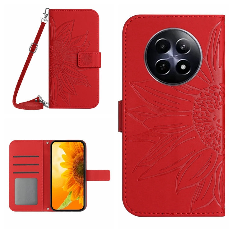 Skin Feel Sun Flower Embossed Flip Leather Phone Case with Lanyard, For Realme 12 5G Global, For Realme 12+ Global, For Realme 12 Pro/12 Pro+ Global, For Realme C67 4G