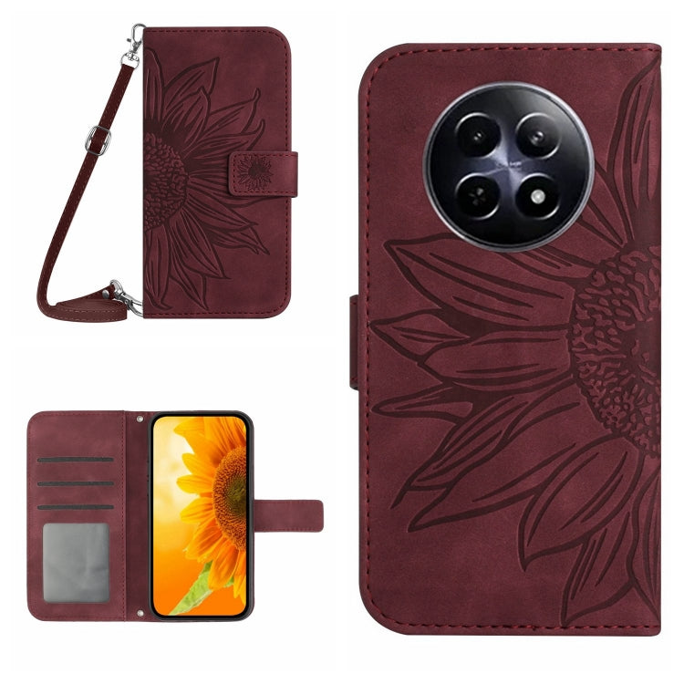 Skin Feel Sun Flower Embossed Flip Leather Phone Case with Lanyard, For Realme C63 5G, For Realme C63 4G Global/ C61, For Realme 12 5G Global, For Realme 12+ Global