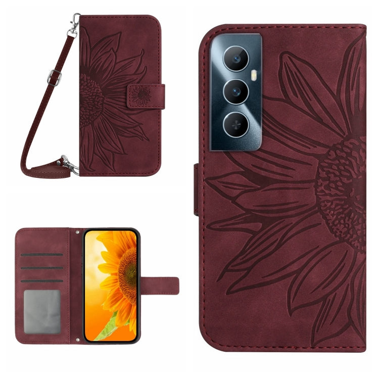 Skin Feel Sun Flower Embossed Flip Leather Phone Case with Lanyard, For Realme C65 4G