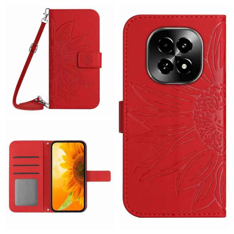 Skin Feel Sun Flower Embossed Flip Leather Phone Case with Lanyard, For Realme C63 5G, For Realme C63 4G Global/ C61, For Realme 12 5G Global, For Realme 12+ Global