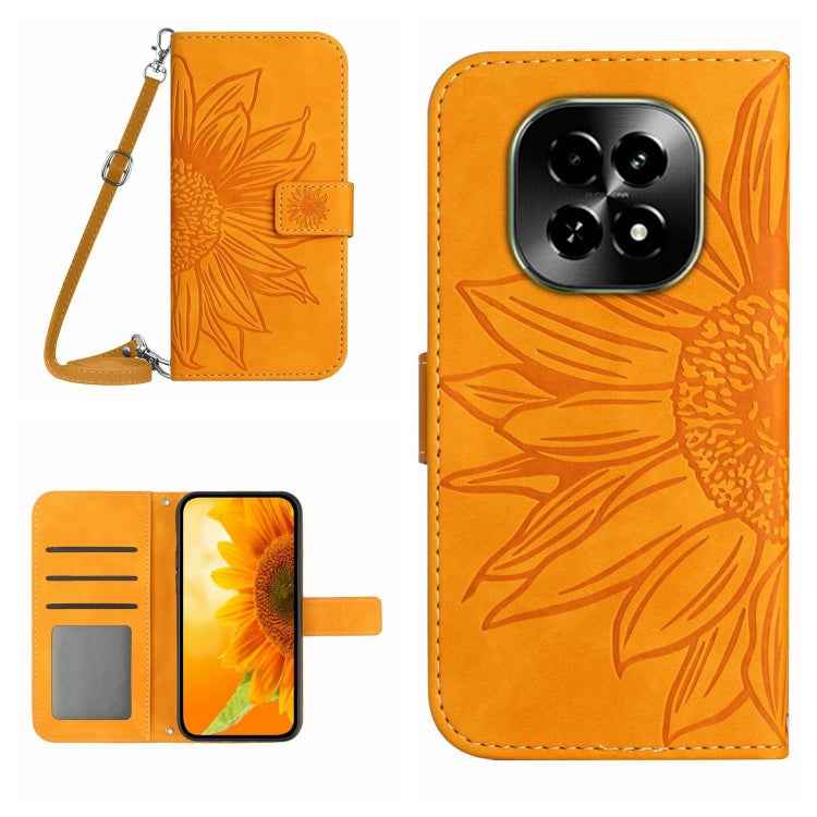 Skin Feel Sun Flower Embossed Flip Leather Phone Case with Lanyard, For Realme C63 5G, For Realme C63 4G Global/ C61, For Realme 12 5G Global, For Realme 12+ Global