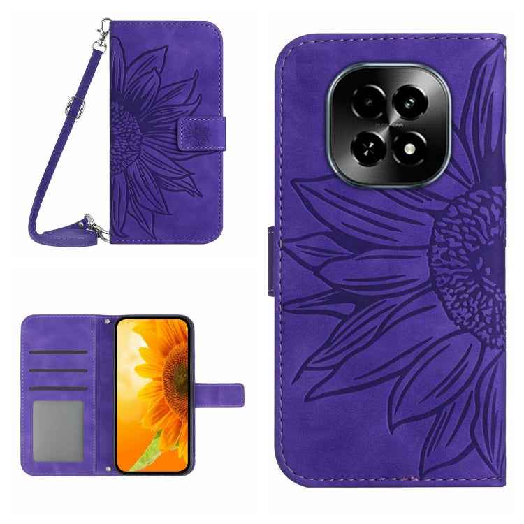 Skin Feel Sun Flower Embossed Flip Leather Phone Case with Lanyard, For Realme C63 5G, For Realme C63 4G Global/ C61, For Realme 12 5G Global, For Realme 12+ Global