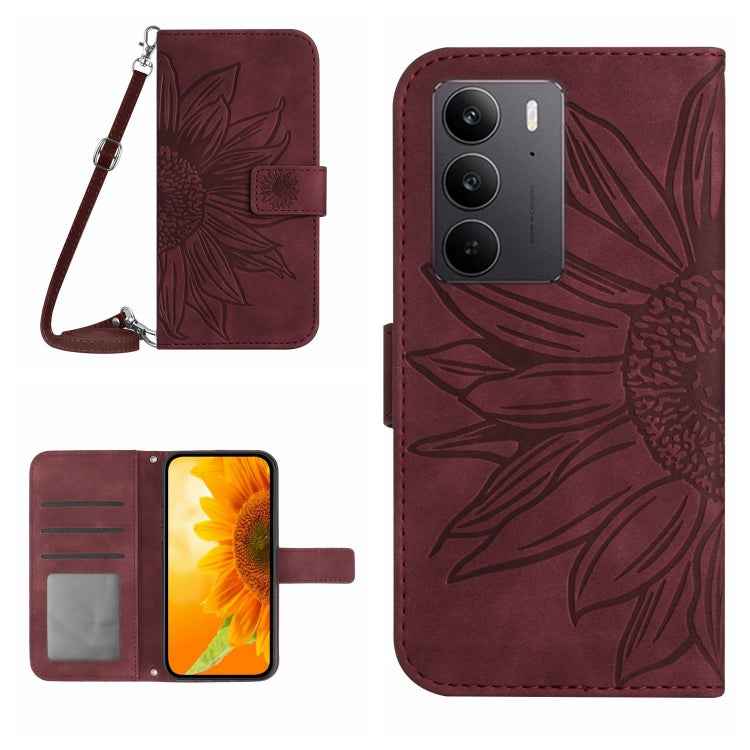 Skin Feel Sun Flower Embossed Flip Leather Phone Case with Lanyard, For Realme 14 5G Global / P3 5G Global, For Realme P3 Pro 5G Global, For Realme 14 Pro+ 5G, For Realme C75 4G