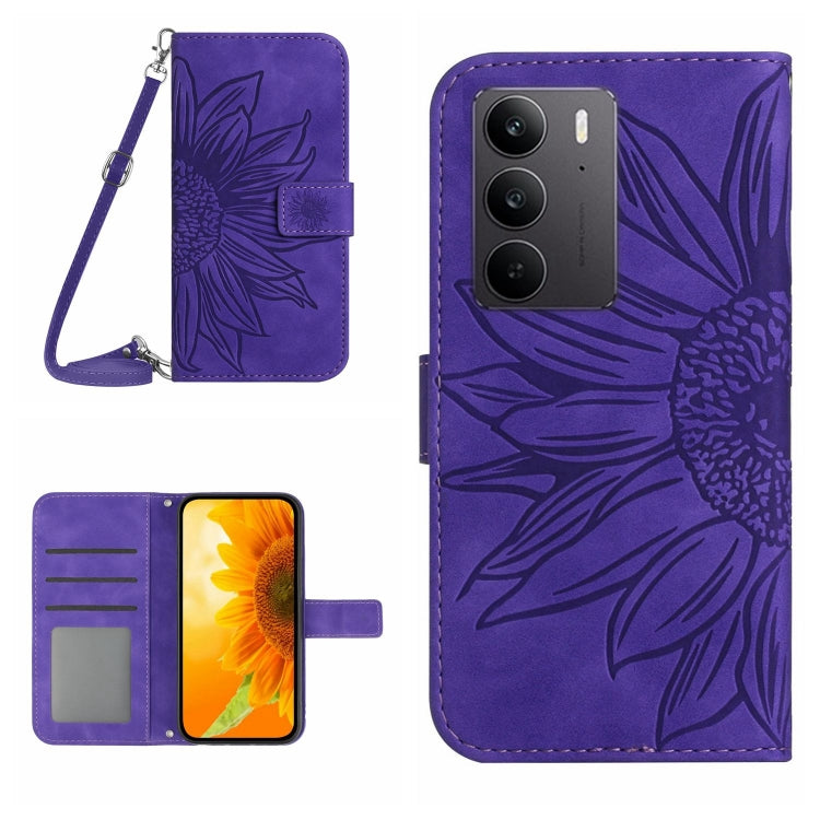 Skin Feel Sun Flower Embossed Flip Leather Phone Case with Lanyard, For Realme 14 Pro+ 5G, For Realme C75 4G, For Realme 13+ 5G Global, For Realme 13 Pro 5G / 13 Pro+ 5G