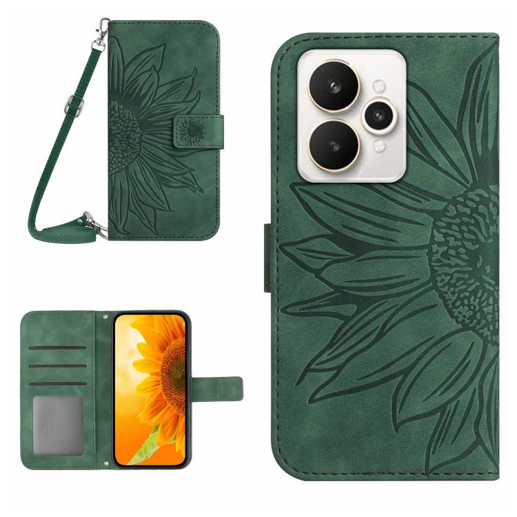 Skin Feel Sun Flower Embossed Flip Leather Phone Case with Lanyard, For Realme C85 Pro 4G, For Realme 15T 5G, For Realme 15 5G Global / 15 Pro 5G Global, For Realme C71 4G
