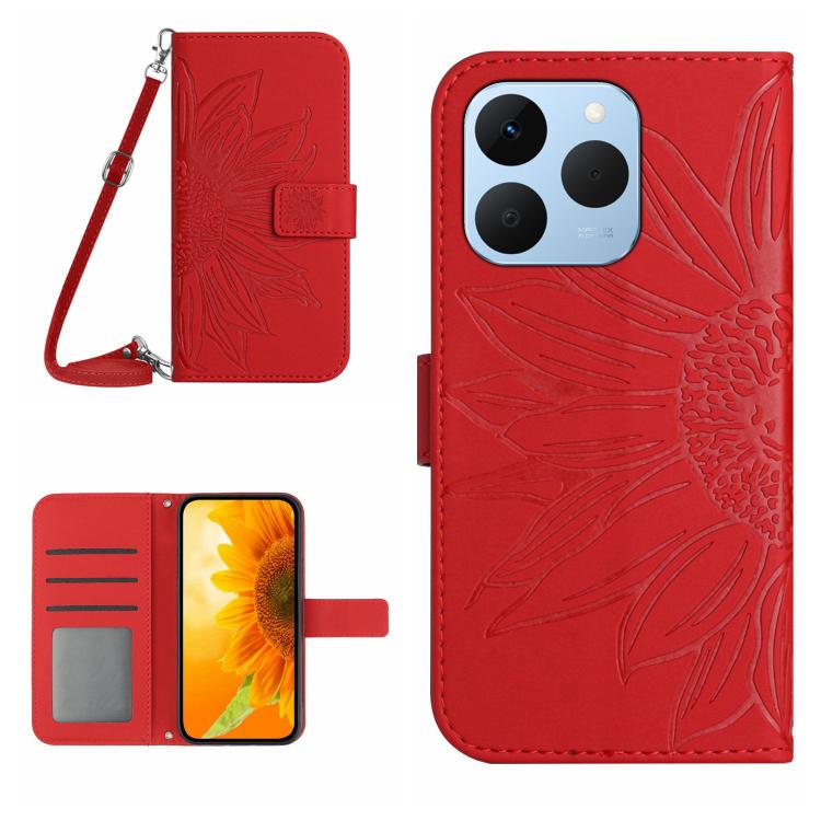 Skin Feel Sun Flower Embossed Flip Leather Phone Case with Lanyard, For Realme C85 5G, For Realme C85 Pro 4G, For Realme 15T 5G, For Realme 15 5G Global / 15 Pro 5G Global
