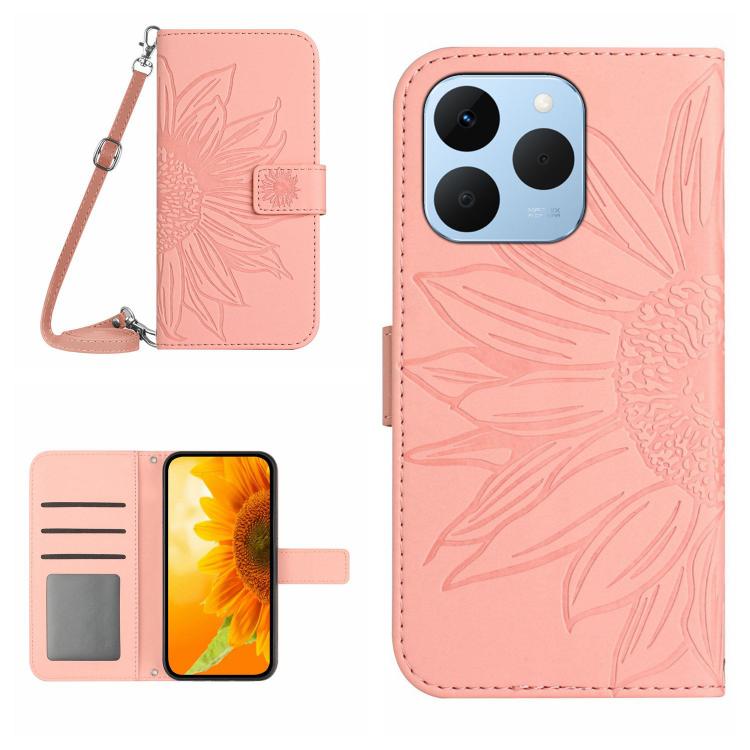 Skin Feel Sun Flower Embossed Flip Leather Phone Case with Lanyard, For Realme C85 Pro 4G, For Realme 15T 5G, For Realme 15 5G Global / 15 Pro 5G Global, For Realme C71 4G