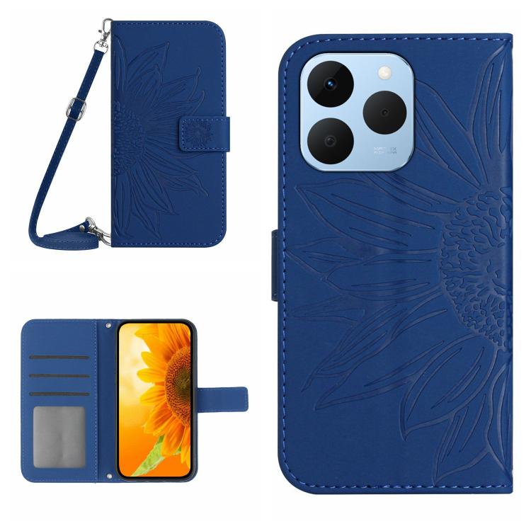 Skin Feel Sun Flower Embossed Flip Leather Phone Case with Lanyard, For Realme C85 5G, For Realme C85 Pro 4G, For Realme 15T 5G, For Realme 15 5G Global / 15 Pro 5G Global