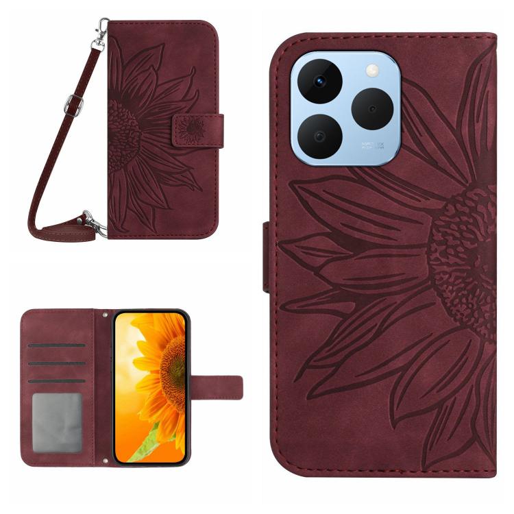 Skin Feel Sun Flower Embossed Flip Leather Phone Case with Lanyard, For Realme C85 Pro 4G, For Realme 15T 5G, For Realme 15 5G Global / 15 Pro 5G Global, For Realme C71 4G