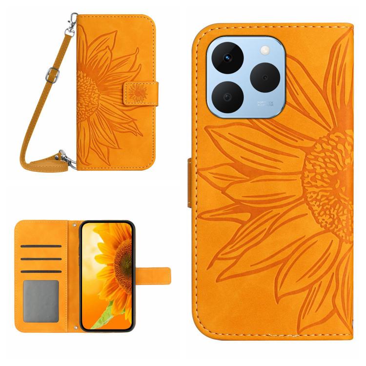 Skin Feel Sun Flower Embossed Flip Leather Phone Case with Lanyard, For Realme C85 Pro 4G, For Realme 15T 5G, For Realme 15 5G Global / 15 Pro 5G Global, For Realme C71 4G
