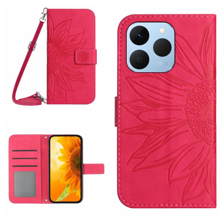 Skin Feel Sun Flower Embossed Flip Leather Phone Case with Lanyard, For Realme C85 5G, For Realme C85 Pro 4G, For Realme 15T 5G, For Realme 15 5G Global / 15 Pro 5G Global