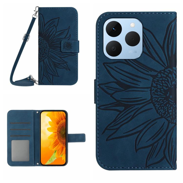 Skin Feel Sun Flower Embossed Flip Leather Phone Case with Lanyard, For Realme C85 5G, For Realme C85 Pro 4G, For Realme 15T 5G, For Realme 15 5G Global / 15 Pro 5G Global