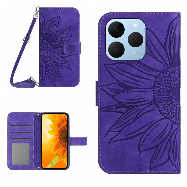 Skin Feel Sun Flower Embossed Flip Leather Phone Case with Lanyard, For Realme C85 Pro 4G, For Realme 15T 5G, For Realme 15 5G Global / 15 Pro 5G Global, For Realme C71 4G