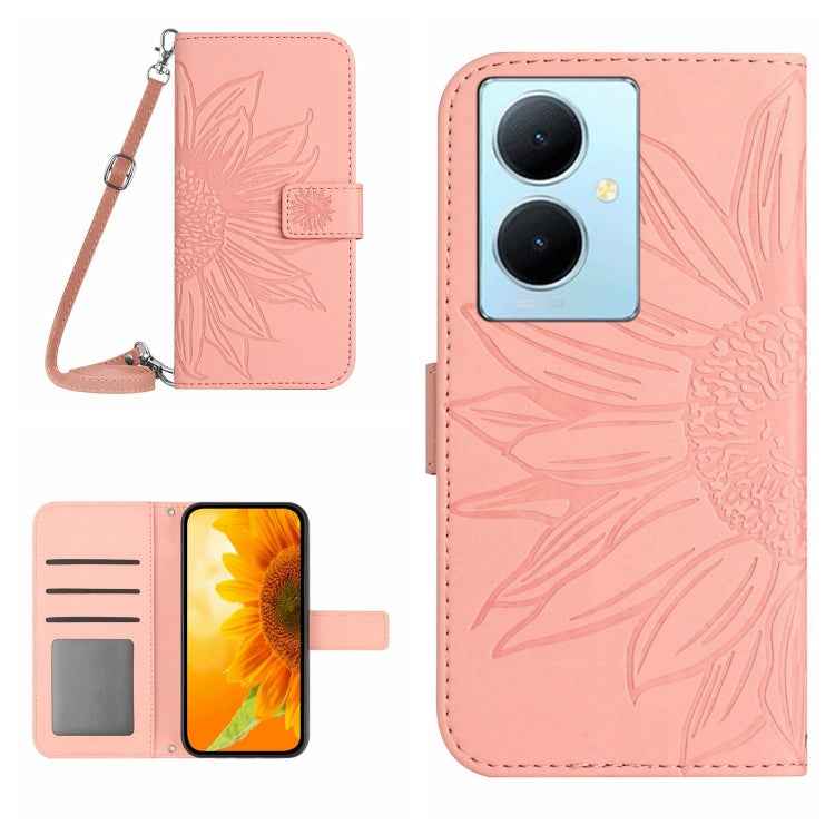 Skin Feel Sun Flower Embossed Flip Leather Phone Case with Lanyard, For vivo V50 5G Global, For vivo Y03 4G, For vivo Y200e / Y100 IDN / V30 Lite India 5G, For vivo Y78+