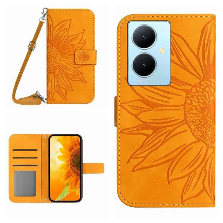 Skin Feel Sun Flower Embossed Flip Leather Phone Case with Lanyard, For vivo Y200e / Y100 IDN / V30 Lite India 5G, For vivo Y78+
