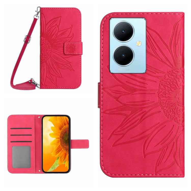 Skin Feel Sun Flower Embossed Flip Leather Phone Case with Lanyard, For vivo Y200e / Y100 IDN / V30 Lite India 5G, For vivo Y78+