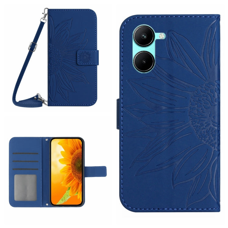 Skin Feel Sun Flower Embossed Flip Leather Phone Case with Lanyard, For vivo V50 5G Global, For vivo Y03 4G, For vivo Y200e / Y100 IDN / V30 Lite India 5G, For vivo Y78+
