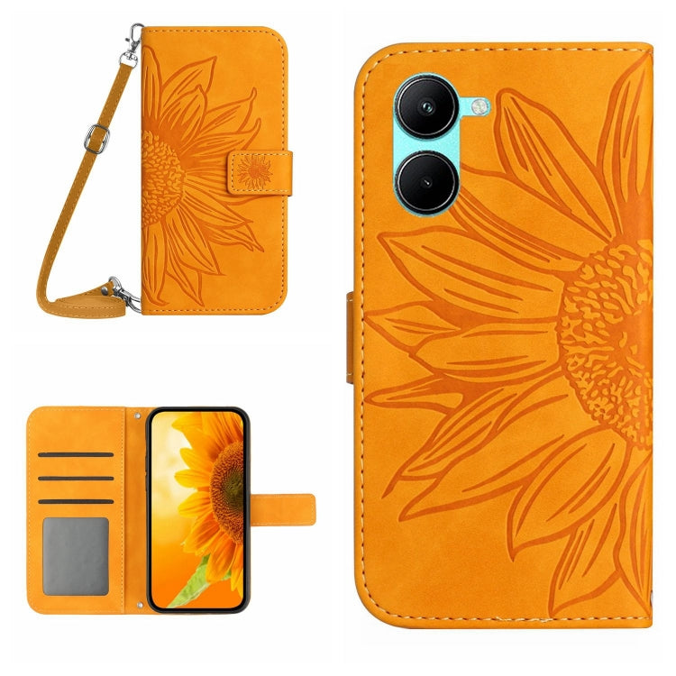 Skin Feel Sun Flower Embossed Flip Leather Phone Case with Lanyard, For vivo V50 5G Global, For vivo Y03 4G, For vivo Y200e / Y100 IDN / V30 Lite India 5G, For vivo Y78+