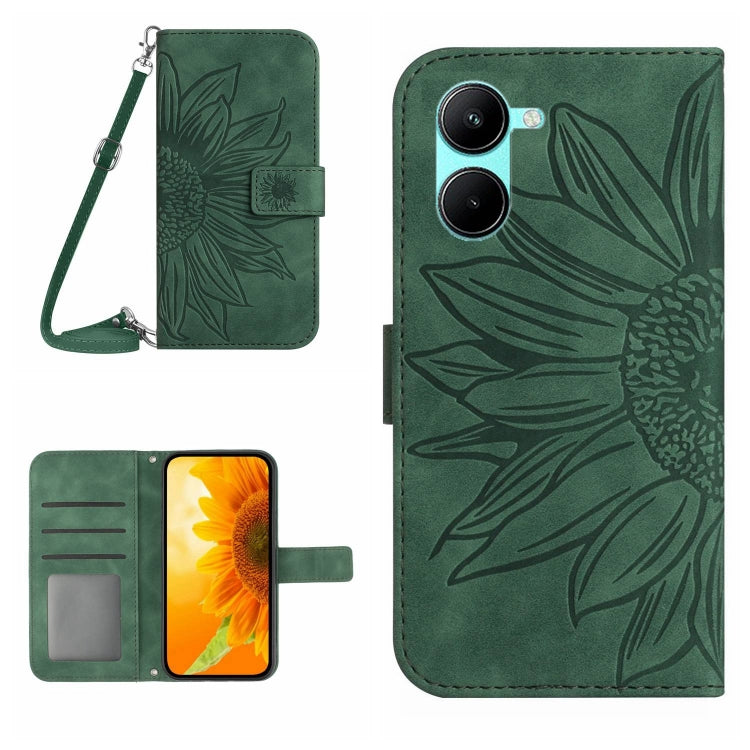 Skin Feel Sun Flower Embossed Flip Leather Phone Case with Lanyard, For vivo V50 5G Global, For vivo Y03 4G, For vivo Y200e / Y100 IDN / V30 Lite India 5G, For vivo Y78+