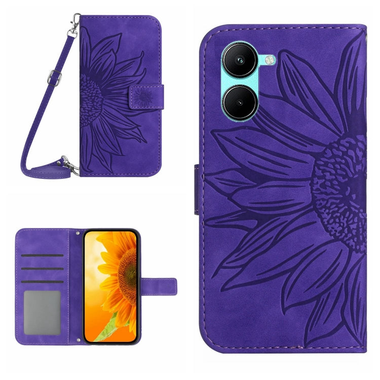 Skin Feel Sun Flower Embossed Flip Leather Phone Case with Lanyard, For vivo V50 5G Global, For vivo Y03 4G, For vivo Y200e / Y100 IDN / V30 Lite India 5G, For vivo Y78+