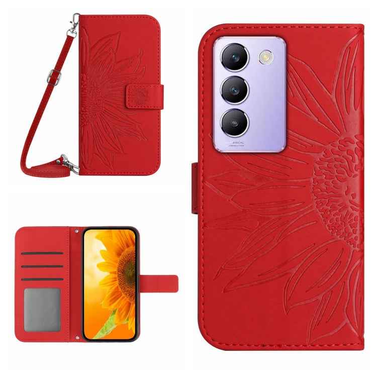 Skin Feel Sun Flower Embossed Flip Leather Phone Case with Lanyard, For vivo Y200e / Y100 IDN / V30 Lite India 5G, For vivo Y78+